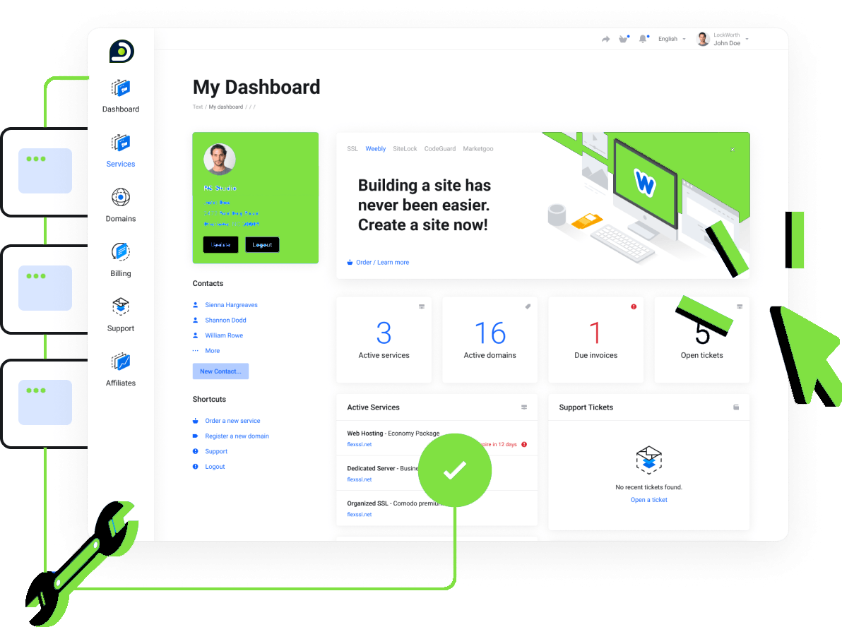 Web Hosting, Domain Names, WordPress & More - Super easy control panel to manage all your services